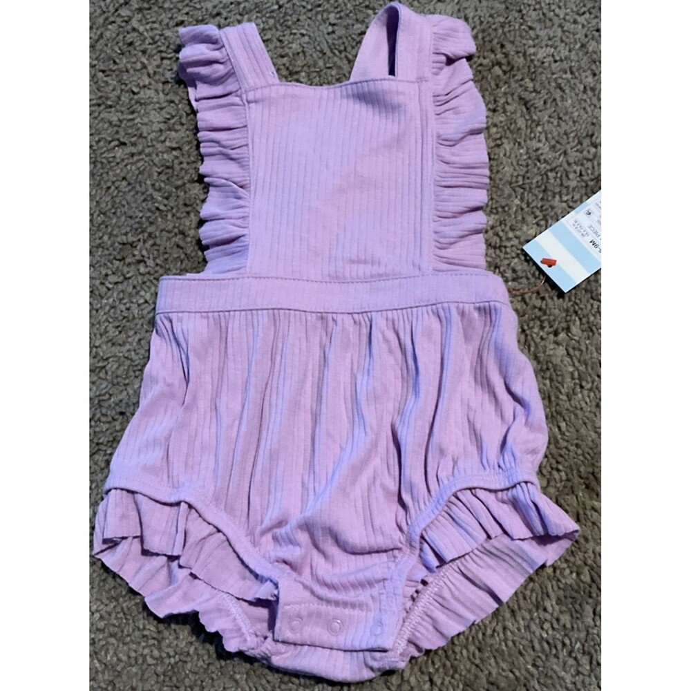Cat & Jack Baby Lavender Ruffled Romper 6-9M Ribbed Cotton Blend Sleeveless NWT